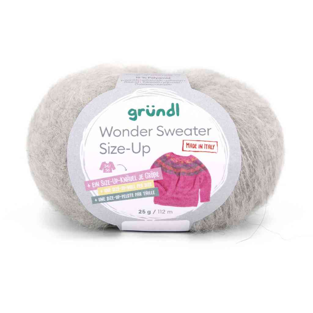 Gründl Wonder Sweater Size-Up, Farbe 02  hellgrau – Alpaka und Synthetik bei Lieblingsgarn