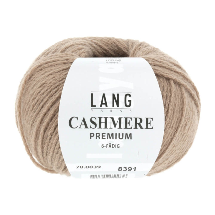 Lang Yarns Cashmere Premium in Camel vor weißem Hintergrund.