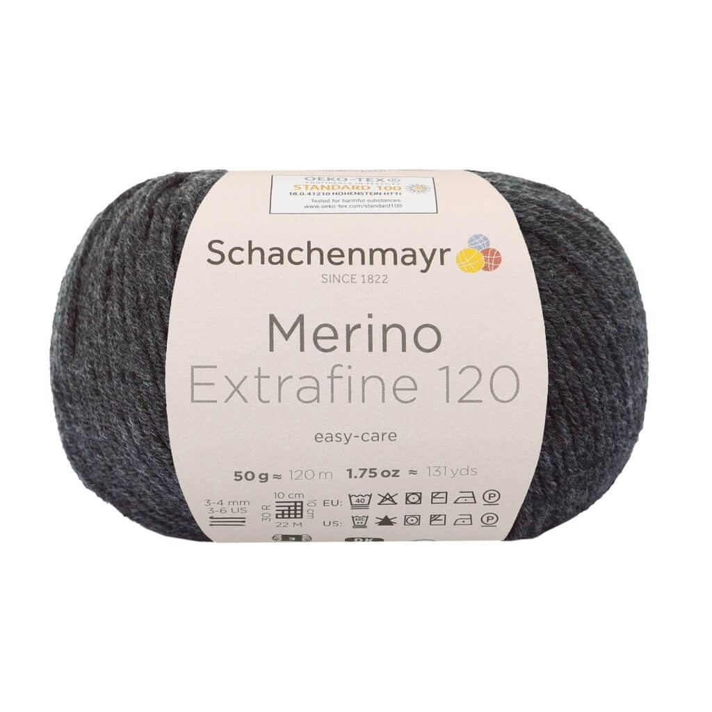 Schachenmayr 198 - Anthrazit Meliert Schachenmayr Merino Extrafine 120 - Merinogarn Lieblingsgarn