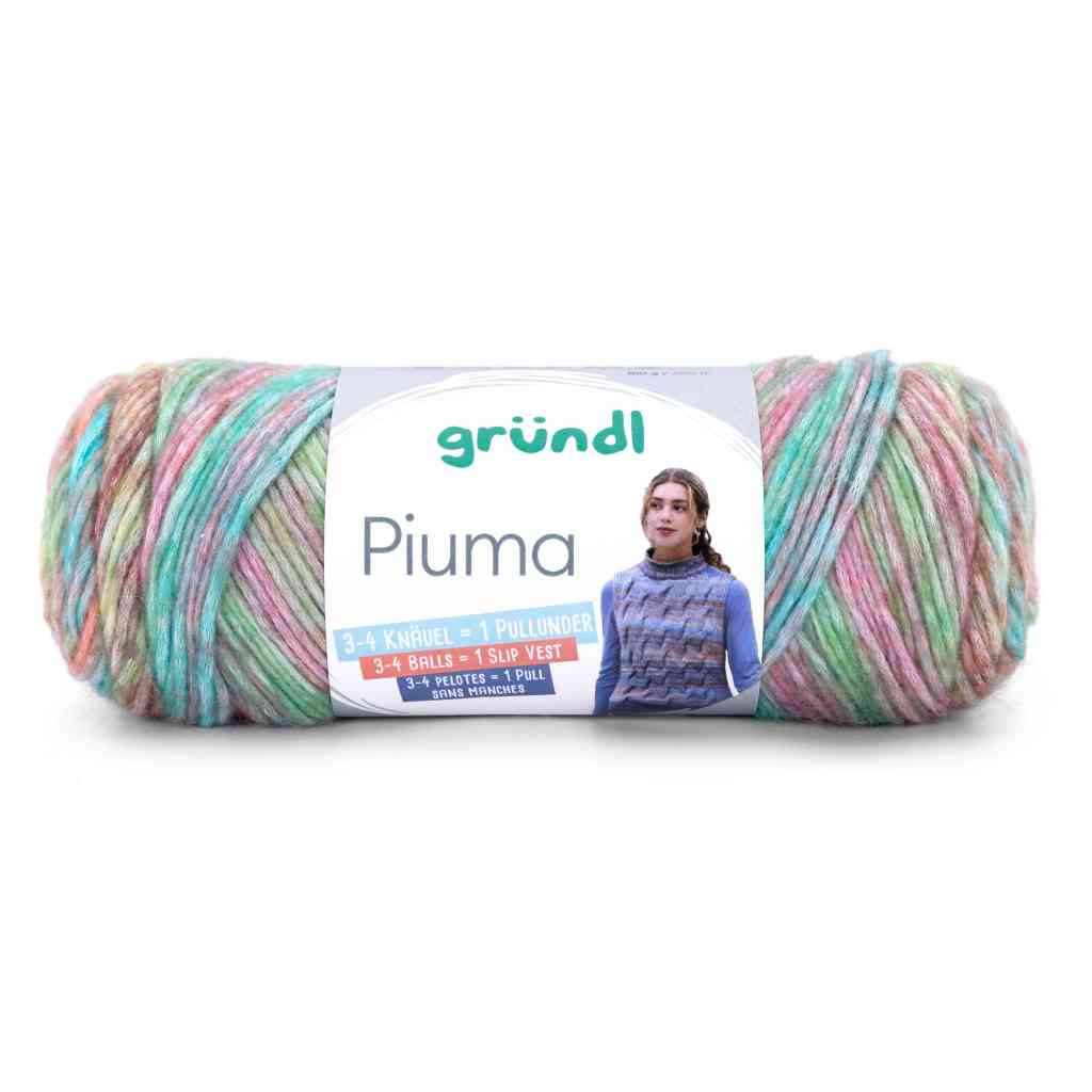 Gründl 05 -flieder-aqua-himbeer-grasgrün Gründl Piuma Wolle Lieblingsgarn