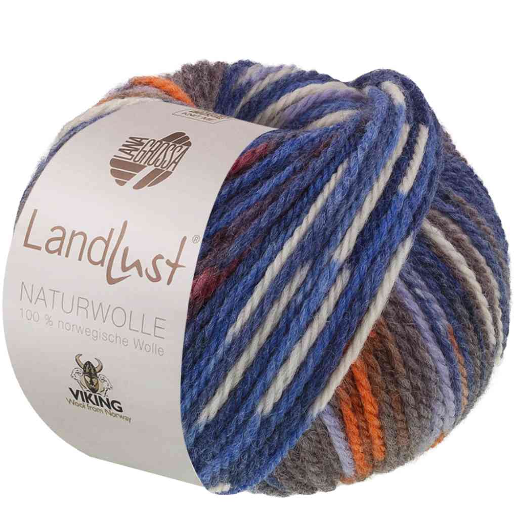 Lana Grossa 102 - Blau-Orange gemustert Lana Grossa Landlust Naturwolle Lieblingsgarn