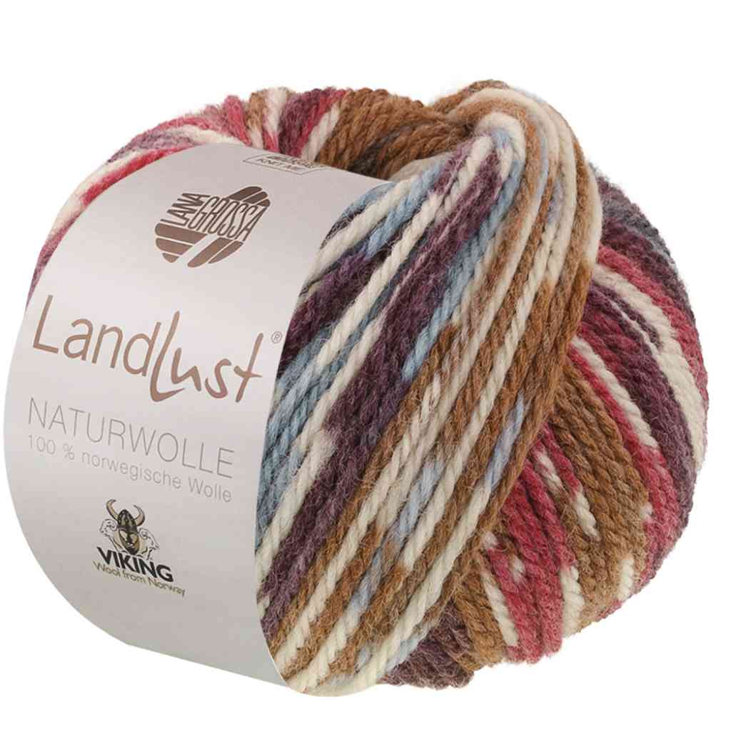 Lana Grossa 104 - Oliv-Rot-Blau gemustert Lana Grossa Landlust Naturwolle Lieblingsgarn