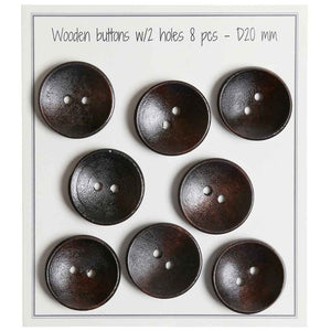 Go handmade Wooden buttons, 2 holes, D12mm, set of 8 pcs. Deep