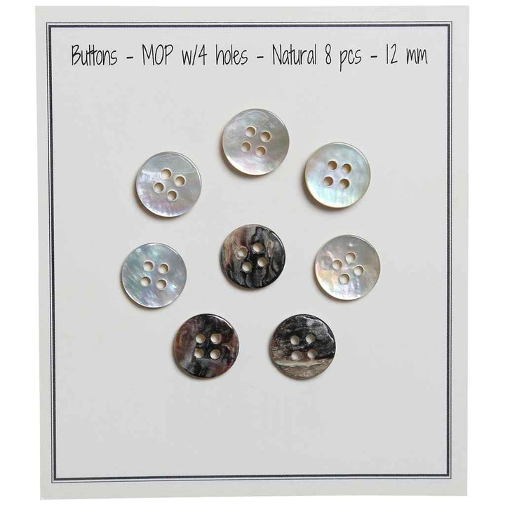 Go handmade Pearl buttons MOP 12mm 4 holes, set of 8 pcs.