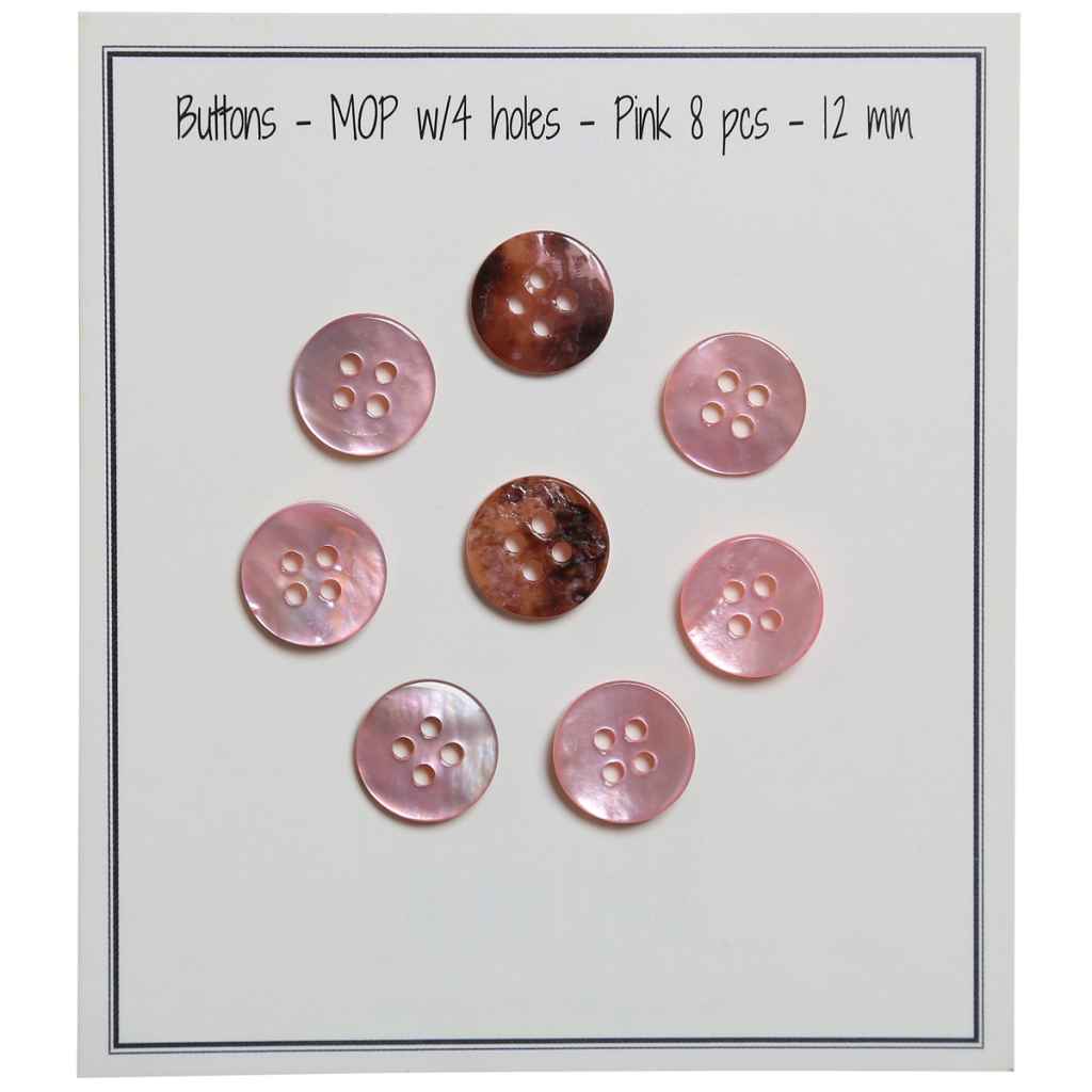 Go handmade Pearl buttons MOP 12mm 4 holes, set of 8 pcs.