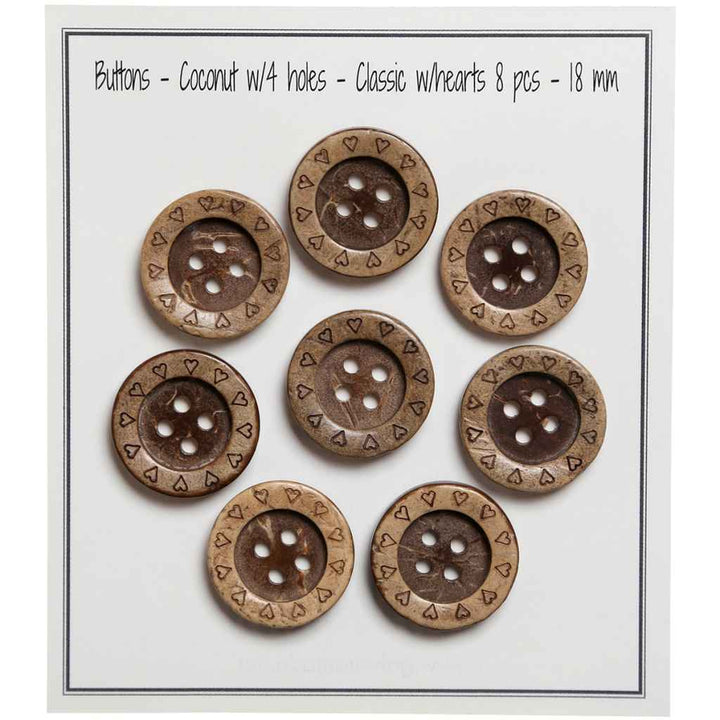 Go handmade Coconut buttons classic, 4 holes, set of 8 pc