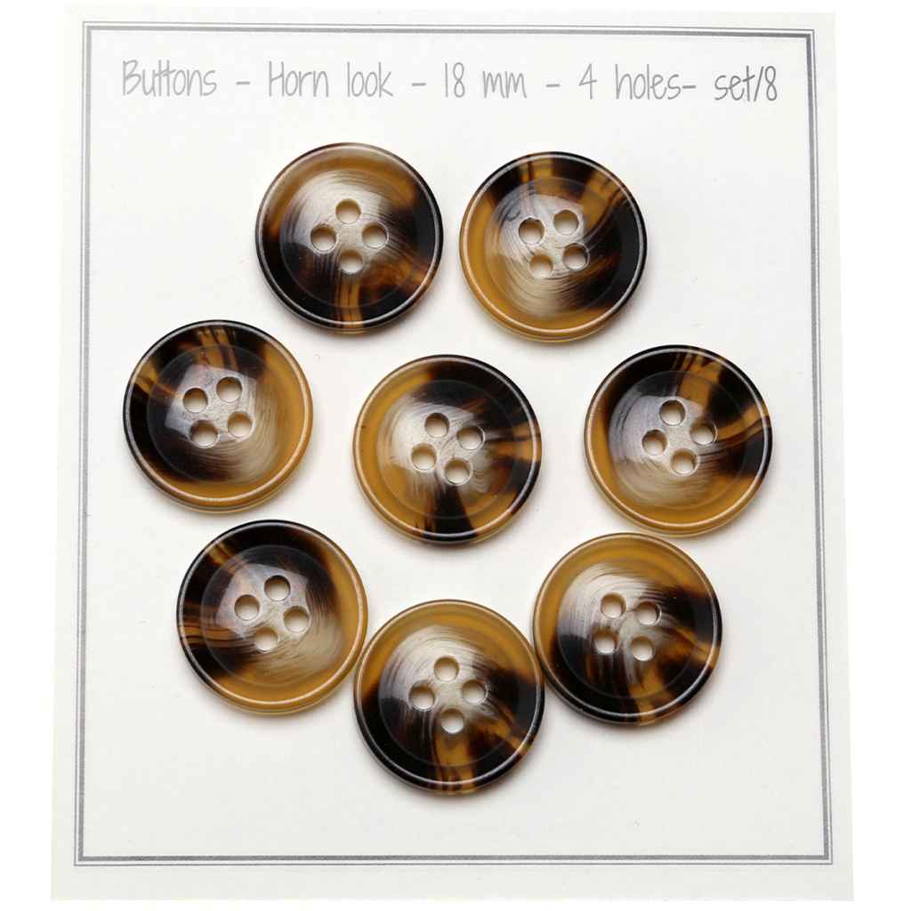 Go handmade Buttons - Horn look, 4 holes, set of 8 pcs.