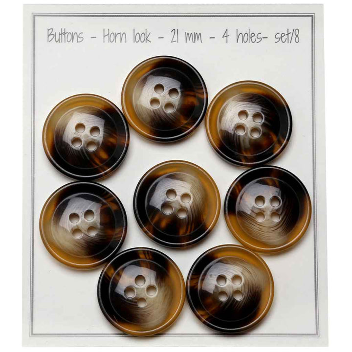 Go handmade Buttons - Horn look, 4 holes, set of 8 pcs.