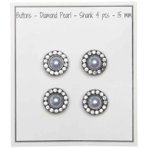 Go handmade Diamond Pearl buttons, 15mm shank, set of 4 pcs.
