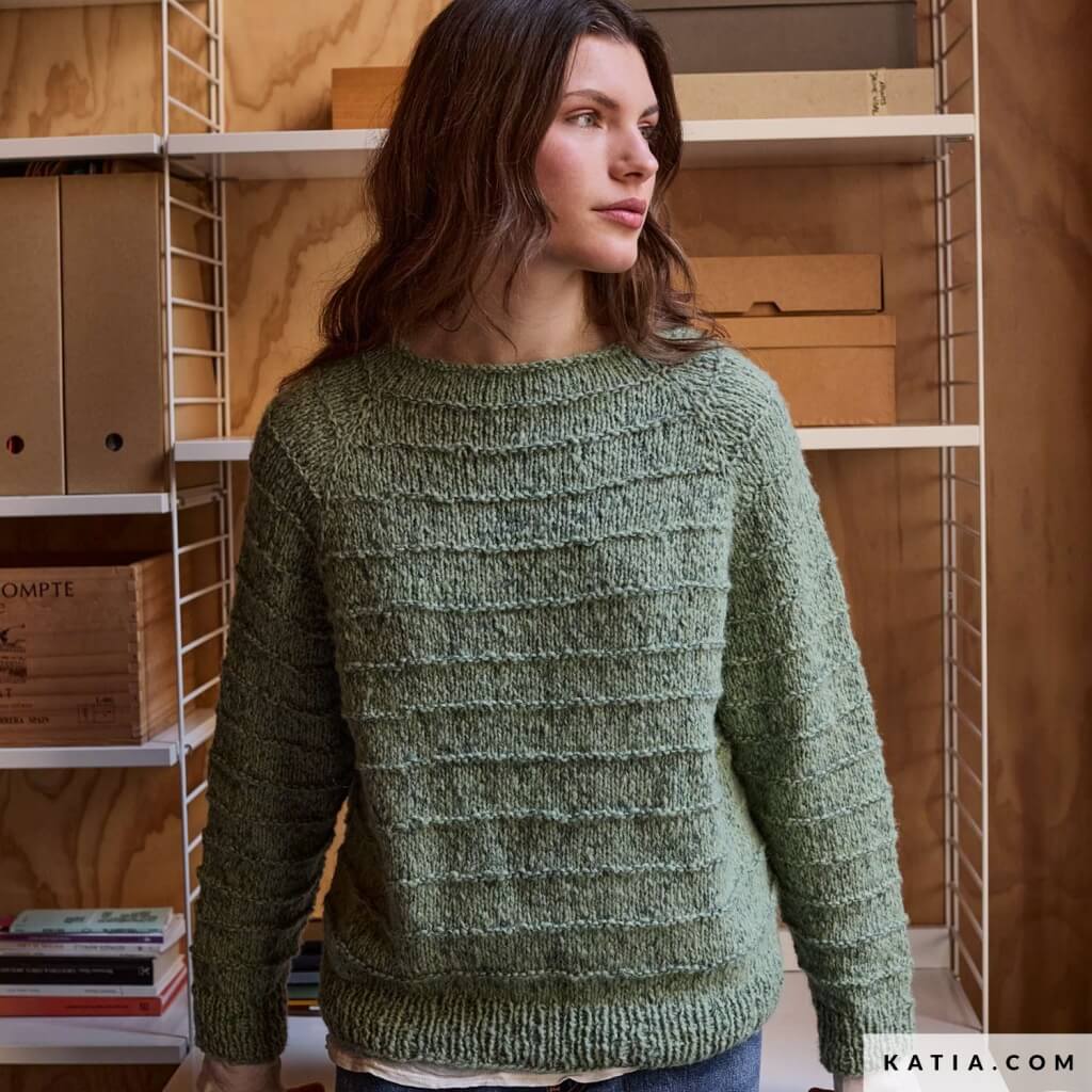 Pullover mit Reliefmuster Strickanleitung - Katia (Heft)