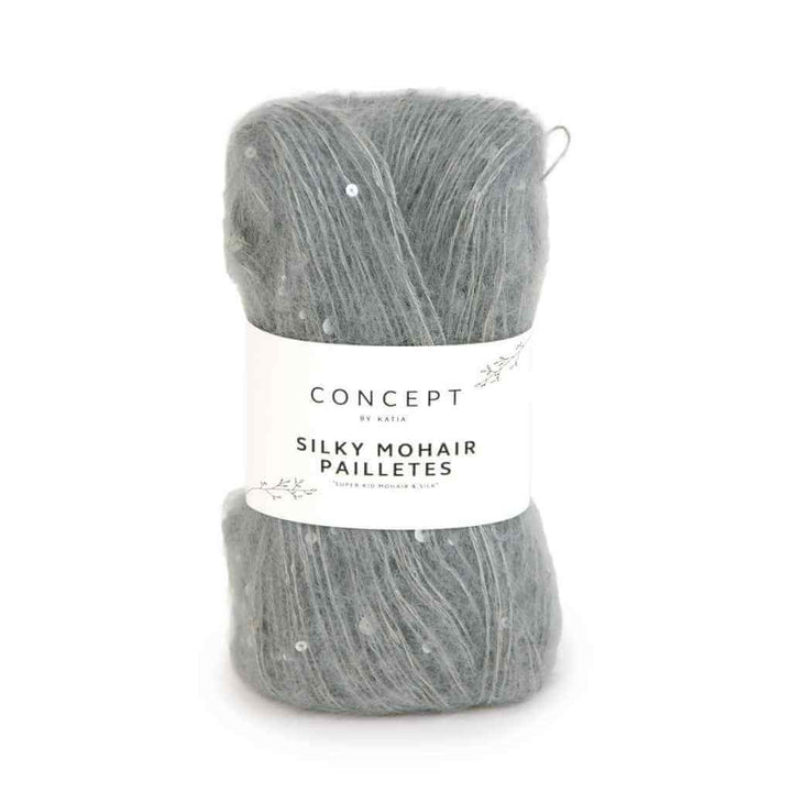 Katia Concept Silky Mohair Pailletes, Farbe 201 Grau – Baumwolle, Mohair und Schurwolle bei Lieblingsgarn