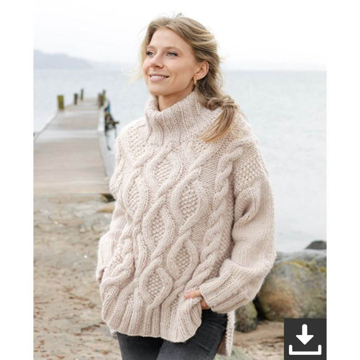 Drops Design Pattern Damen Pullover Cable Beach Sweater Strickanleitung - Drops (PDF) Lieblingsgarn