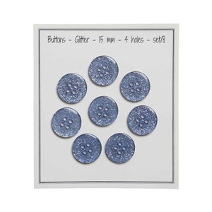 Go handmade Buttons glitter, 9mm 2 holes, set of 15 pcs.