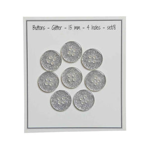 Go handmade Buttons glitter, 9mm 2 holes, set of 15 pcs.