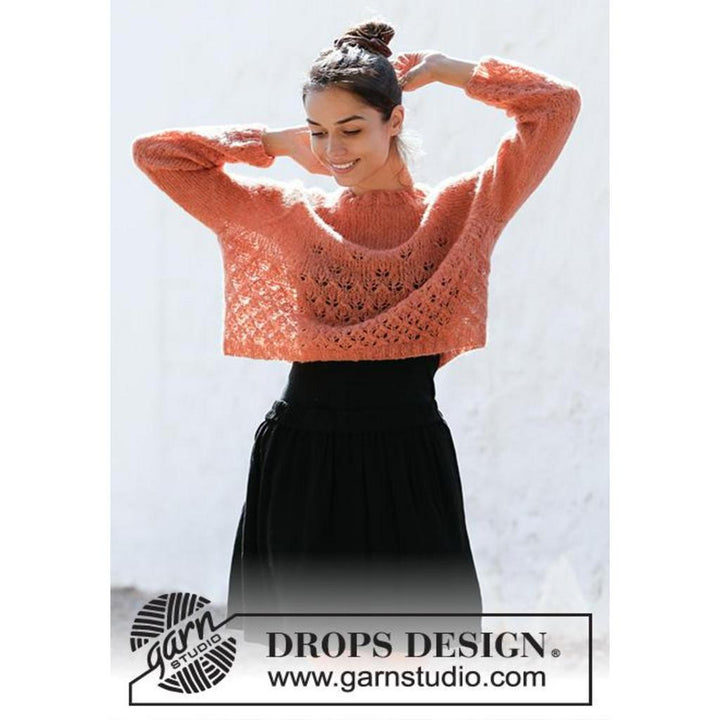 Pullover mit Raglan und Lochmuster Strickanleitung - Drops Design (PDF)
