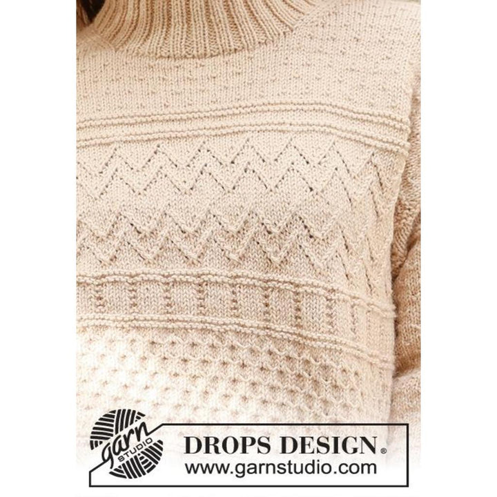 Pullover mit Reliefmuster und doppelter Halsblende Strickanleitung - Drops Design (PDF) bei bei bei Lieblingsgarn