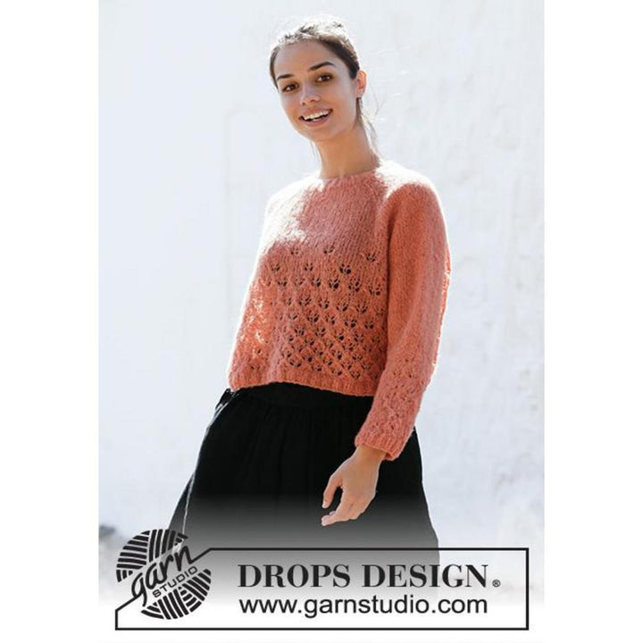 Pullover mit Raglan und Lochmuster Strickanleitung - Drops Design (PDF)