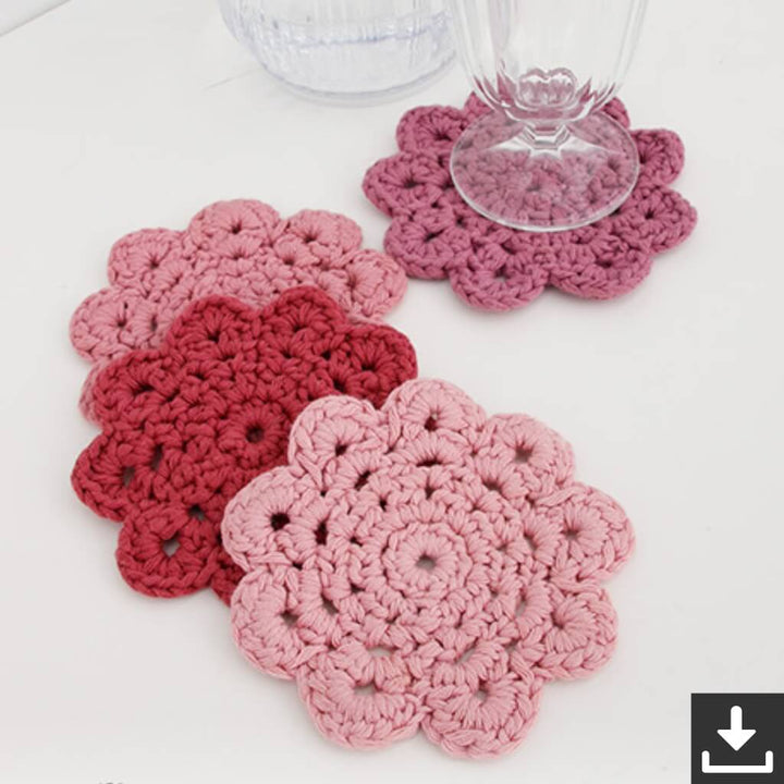 Drops Blushing Coaster Blumenuntersetzer Häkelkit - Drops (PDF) Lieblingsgarn