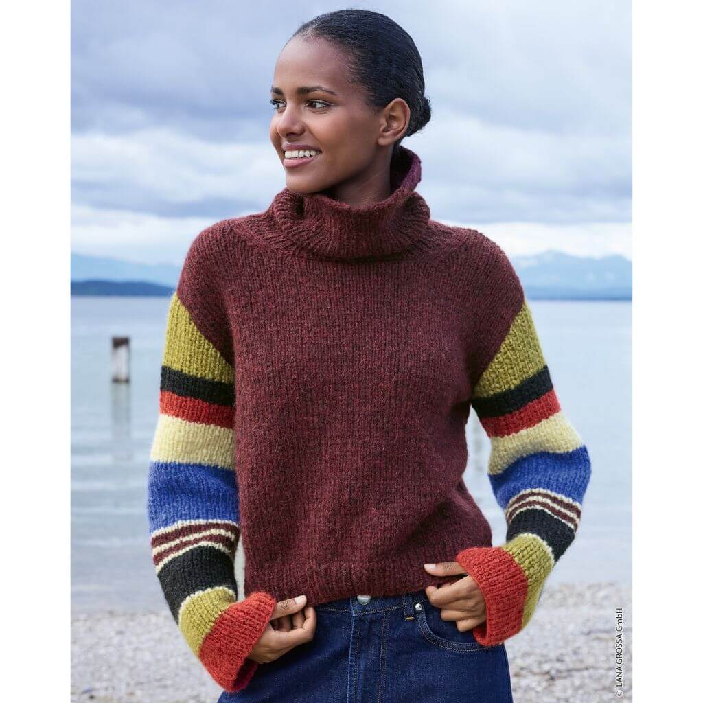 Lana Grossa Pattern Rollkragenpullover mit gestreiften Ärmeln Strickanleitung - Lana Grossa (Heft) Lieblingsgarn
