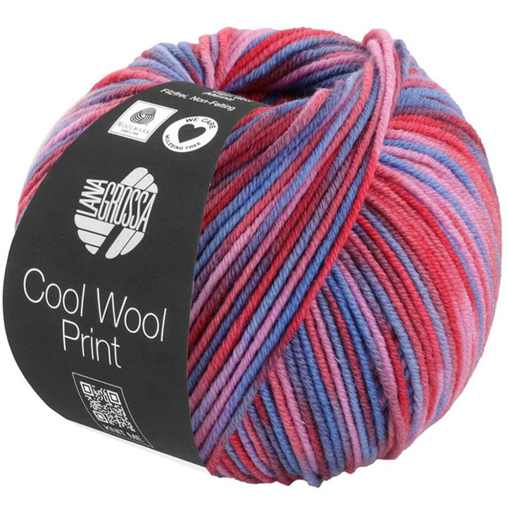 Lana Grossa 836 - Tomate/Fliederrosa/Tauben-/Veilchenblau/ Wein-/Dunkelrot Lana Grossa Cool Wool Print 50g Lieblingsgarn