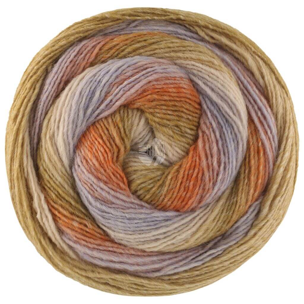 Lana Grossa 458 - Blaugrau/Reh-/Orangebraun/Khakigrün/-beige/ Elfenbein/Graubeige Lana Grossa Gomitolo Versione - Bobbel Wolle Lieblingsgarn