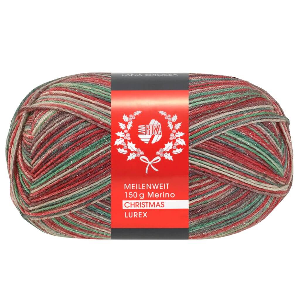 Lana Grossa Meilenweit 6-fach Merino Christmas, Farbe 641 Weiß/Dunkelgrün/ braun/Orange/ Hellgrün bei Lieblingsgarn