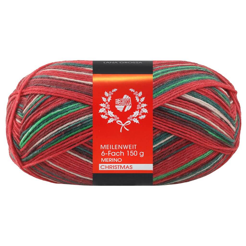 Lana Grossa 632 - Weiß/Dunkelgrün/Rot/Dunkelrot/Hellgrün Lana Grossa Meilenweit 6-fach Merino Christmas Lieblingsgarn