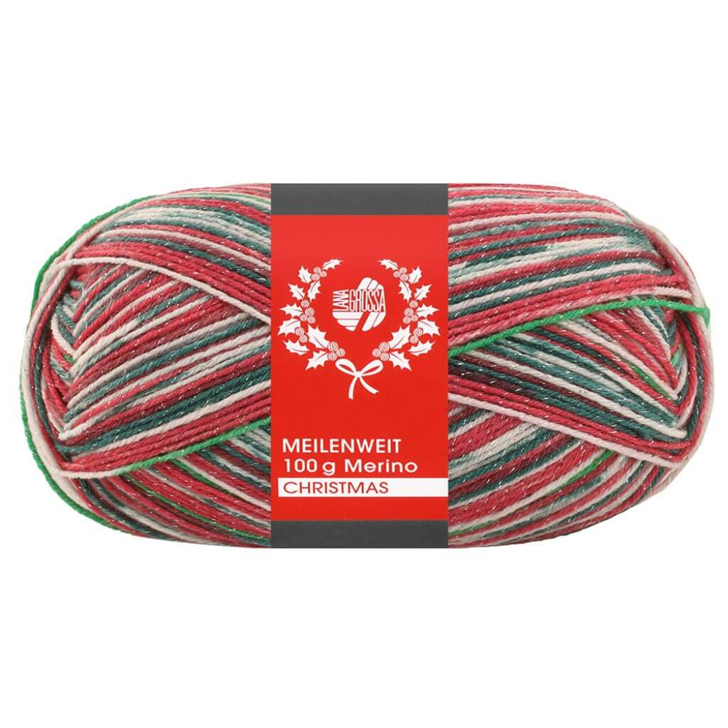 Lana Grossa 6802 - Dunkelgrün/Weiß/Rot/Hellgrün/Dunkelrot Lana Grossa Meilenweit 100 Merino Christmas Lieblingsgarn