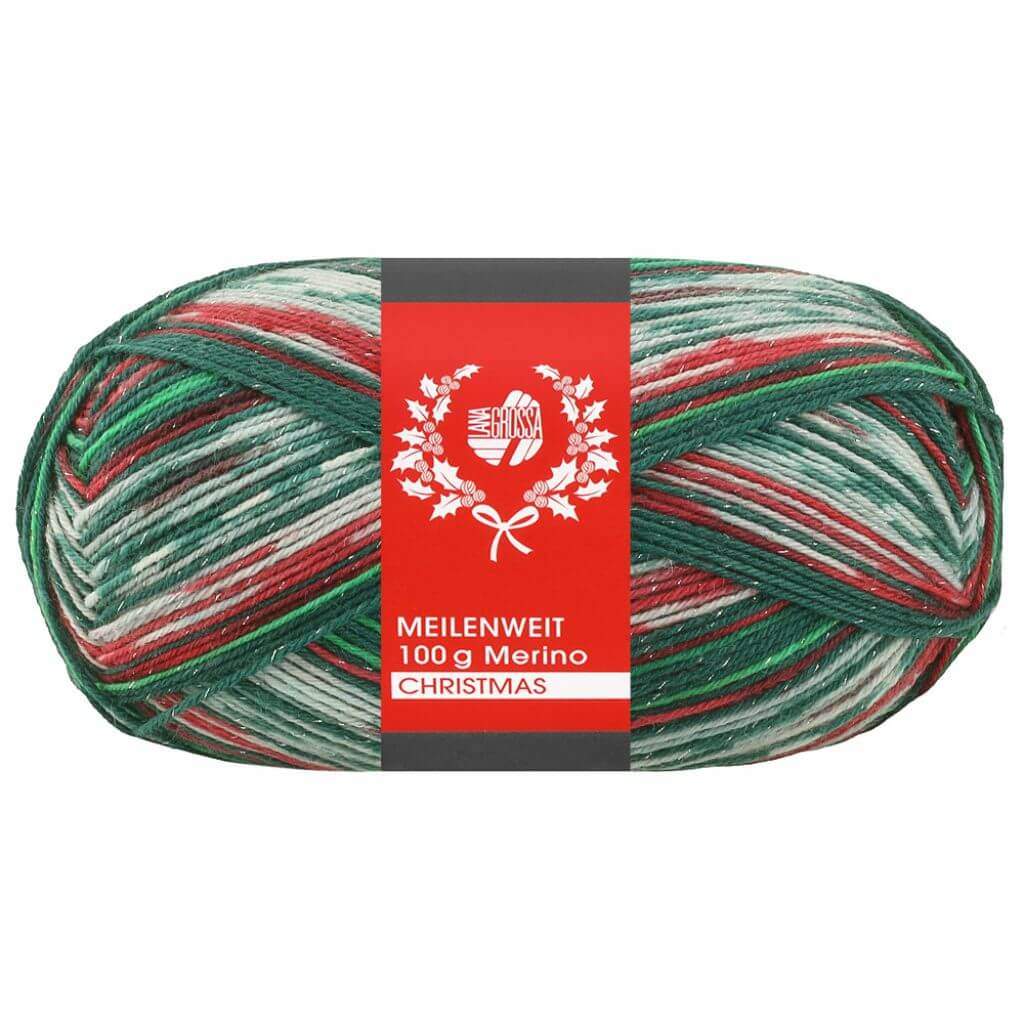 Lana Grossa 6804 - Rot/Dunkel-/Hellgrün/Weiß/Dunkelrot Lana Grossa Meilenweit 100 Merino Christmas Lieblingsgarn