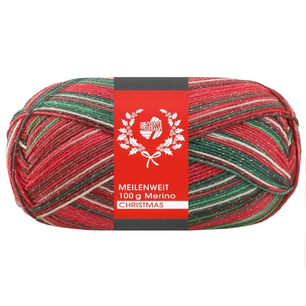 Lana Grossa 6805 - Weiß/Dunkelgrün/Rot/Dunkelrot/Hellgrün Lana Grossa Meilenweit 100 Merino Christmas Lieblingsgarn