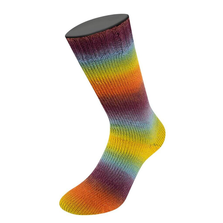 Lana Grossa 7621 - Petrol/Frühlingsgrün/Pistazie/Senfgelb/Orange/ Braun/Aubergine/Graulila Lana Grossa Meilenweit 100 Color Mix Sparks Lieblingsgarn