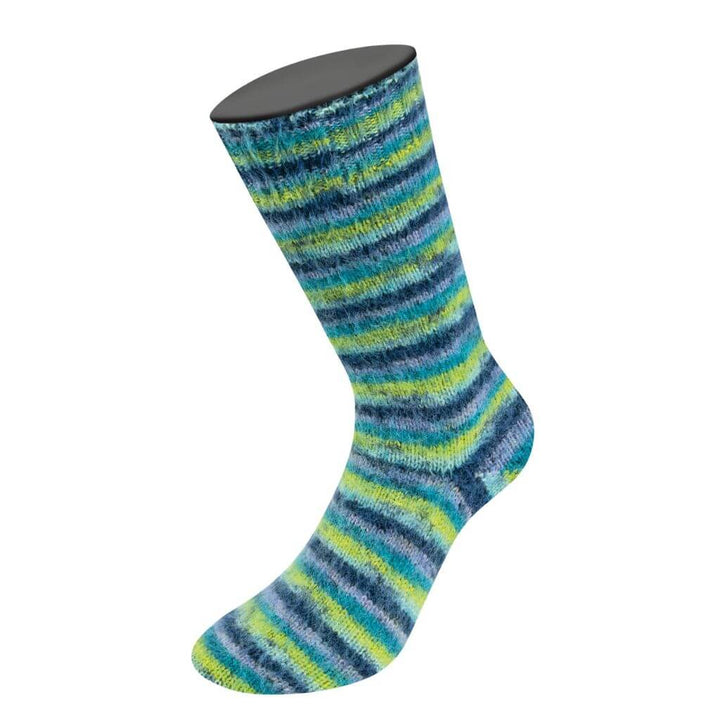 Lana Grossa 157 - Lavendel/Petrol/Maigrün/Türkis/Nachtblau Lana Grossa Cosy Socks Multi Stripes Lieblingsgarn
