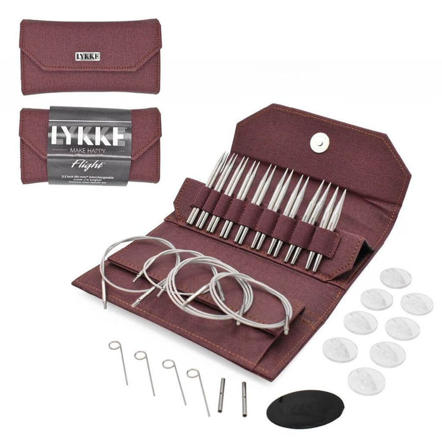 Lykke Needles Lykke Rundstricknadel Set - Flight Maroon 9 cm, Farbe Maroon – Metall bei Lieblingsgarn
