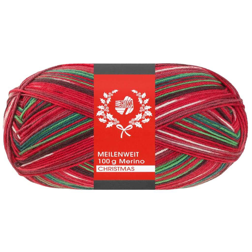Lana Grossa Meilenweit 100 Merino Christmas Sockenwolle, Farbe 6806 Hellgrün/Dunkelbraun/Orange/ bei Lieblingsgarn