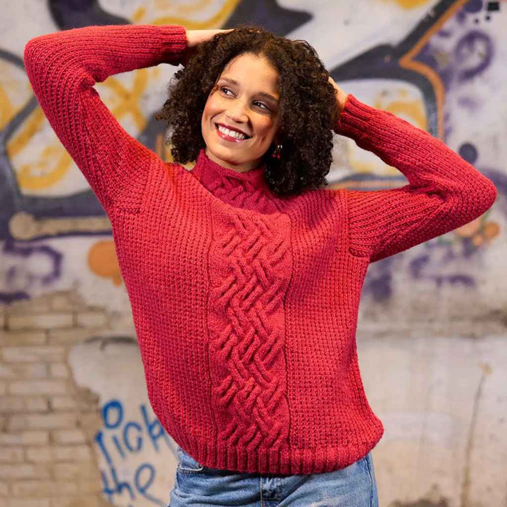 Pro Lana Pullover mit Zopfstreifen Strickanleitung – Produktansicht bei Lieblingsgarn