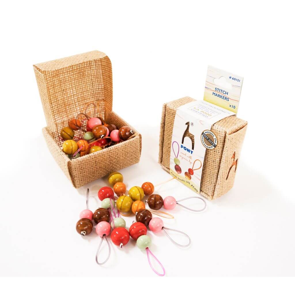 Pony Jute Set Holz Maschenmarkierer 10St.