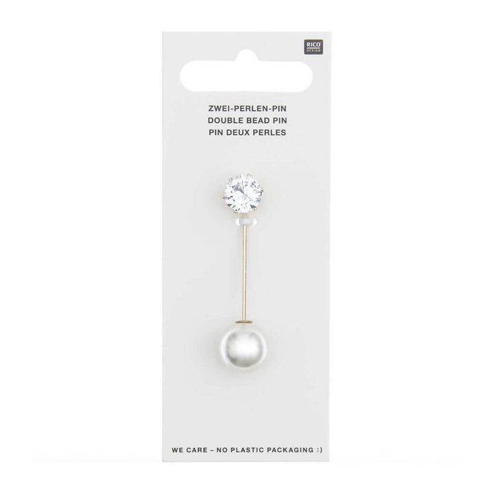 Rico Design Rico Design Zwei-Perlen-Pin, perlweiß/Strass, 50 x 12 mm Lieblingsgarn