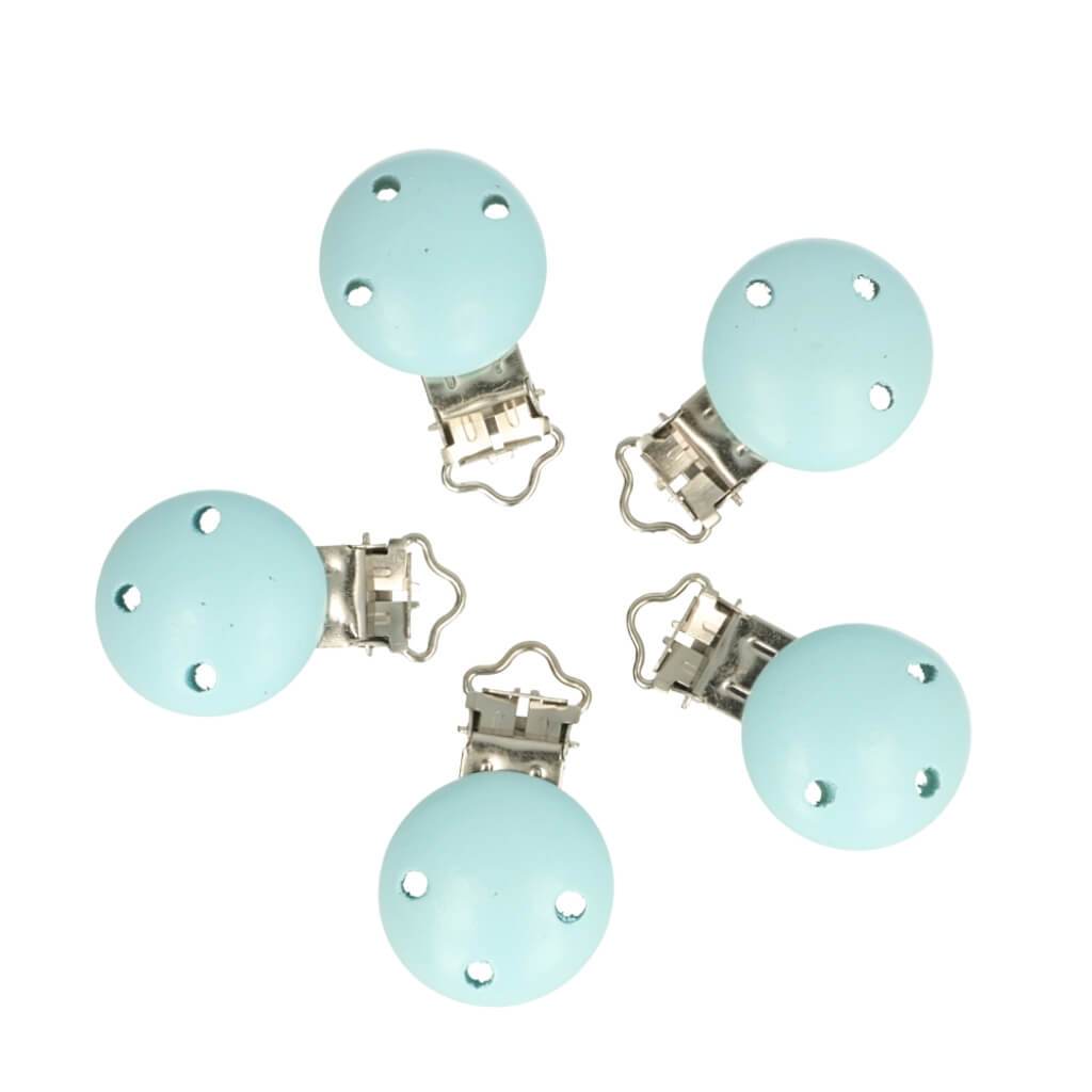 5 Clips für Schnullerketten Babyblau Lieblingsgarn