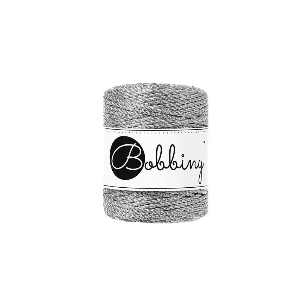 Bobbiny Metallic Makramee Garn 3 mm x 50 m gedreht Metallic Silver Lieblingsgarn